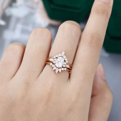 1.33 CT Oval Moissanite Art Deco Style Bridal Ring Set - farrellouise