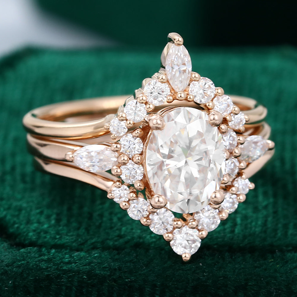 1.33 CT Oval Moissanite Art Deco Style Bridal Ring Set - farrellouise