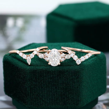 1.33 CT Oval Moissanite Art Deco Style Bridal Ring Set - farrellouise