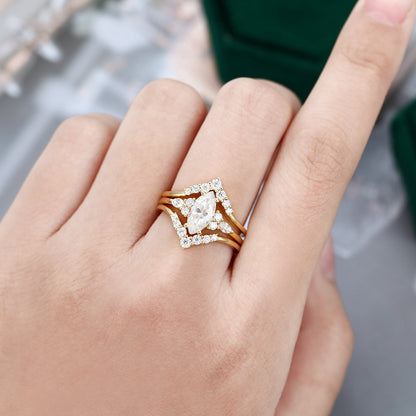 0.90 CT Marquise Moissanite Cluster Bridal Ring Set - farrellouise