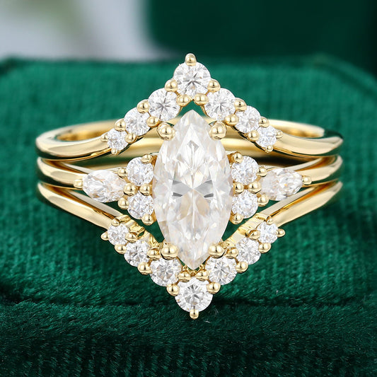 0.90 CT Marquise Moissanite Cluster Bridal Ring Set - farrellouise