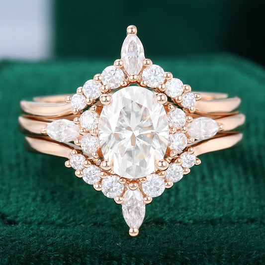 1.33 CT Oval Moissanite Cluster Bridal Ring Set - farrellouise