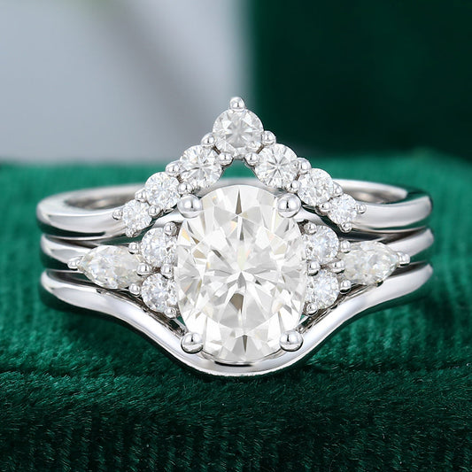 1.33 CT Oval Moissanite Cluster Bridal Ring Set - farrellouise