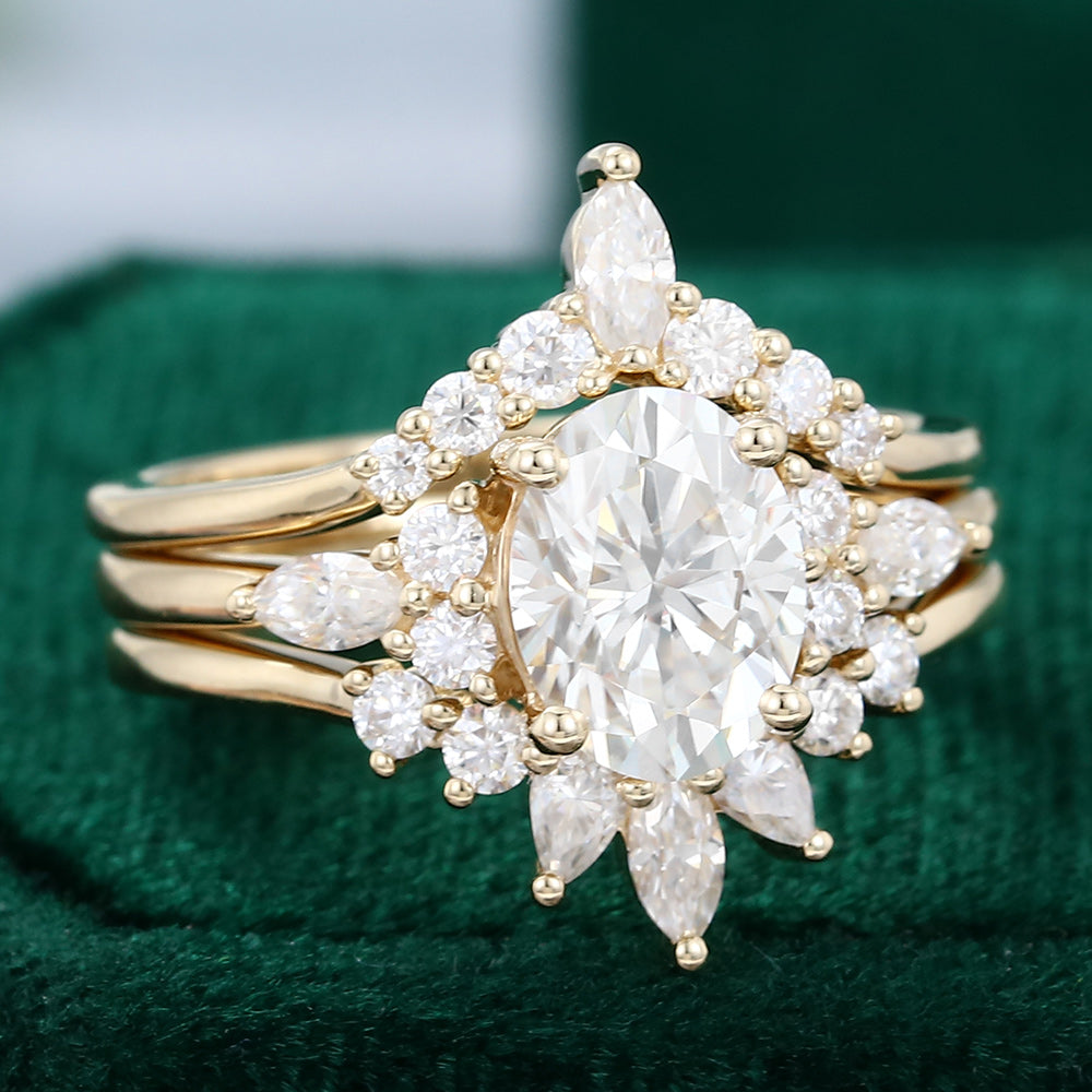 1.33 CT Oval Moissanite Cluster Bridal Ring Set - farrellouise