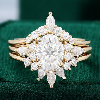1.33 CT Oval Moissanite Cluster Bridal Ring Set - farrellouise