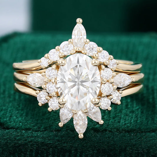 1.33 CT Oval Moissanite Cluster Bridal Ring Set - farrellouise