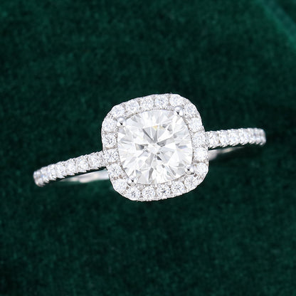 0.96 CT Cushion Shaped Moissanite Halo Engagement Ring - farrellouise