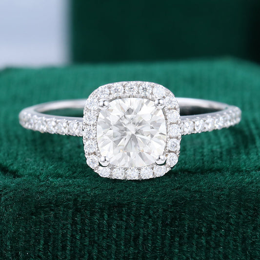 0.96 CT Cushion Shaped Moissanite Halo Engagement Ring - farrellouise