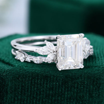2.30 CT Emerald Moissanite Cluster Bridal Ring Set - farrellouise