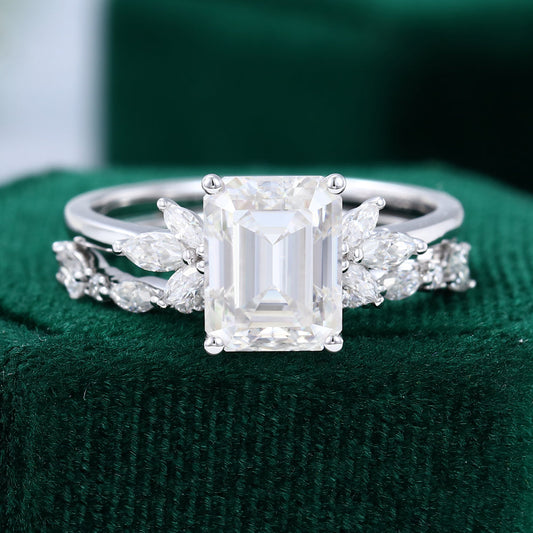 2.30 CT Emerald Moissanite Cluster Bridal Ring Set - farrellouise