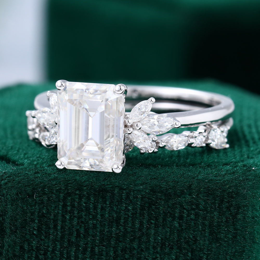 2.30 CT Emerald Moissanite Cluster Bridal Ring Set - farrellouise