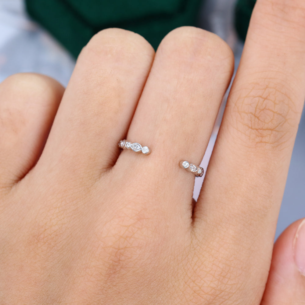 0.38 CT Marquise & Round Moissanite Open Bezel Wedding Band - farrellouise