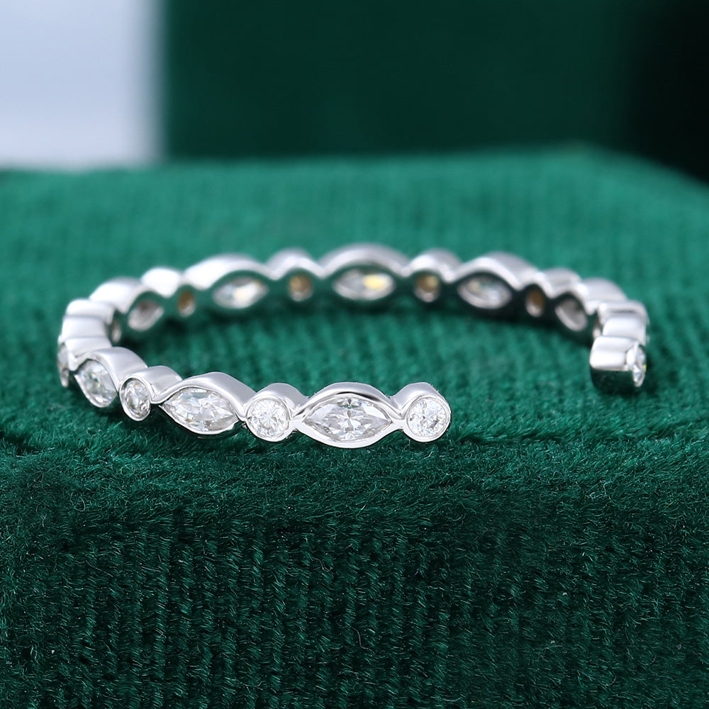 0.38 CT Marquise & Round Moissanite Open Bezel Wedding Band - farrellouise