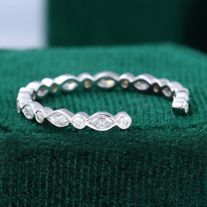 0.38 CT Marquise & Round Moissanite Open Bezel Wedding Band - farrellouise