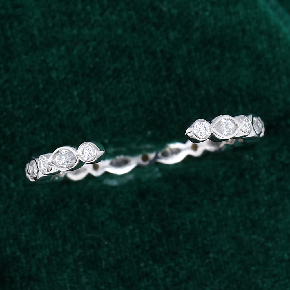 0.38 CT Marquise & Round Moissanite Open Bezel Wedding Band - farrellouise