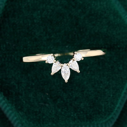 0.272 CT Round, Pear & Marquise Moissanite Curved Wedding Band - farrellouise