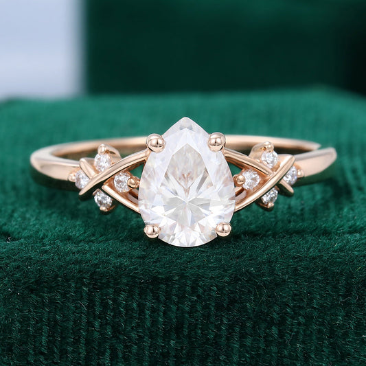 1.0 CT Pear Shaped Moissanite Art Deco Engagement Ring - farrellouise