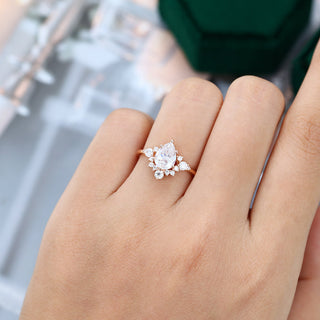1.0 CT Pear Shaped Moissanite Cluster Engagement Ring - farrellouise