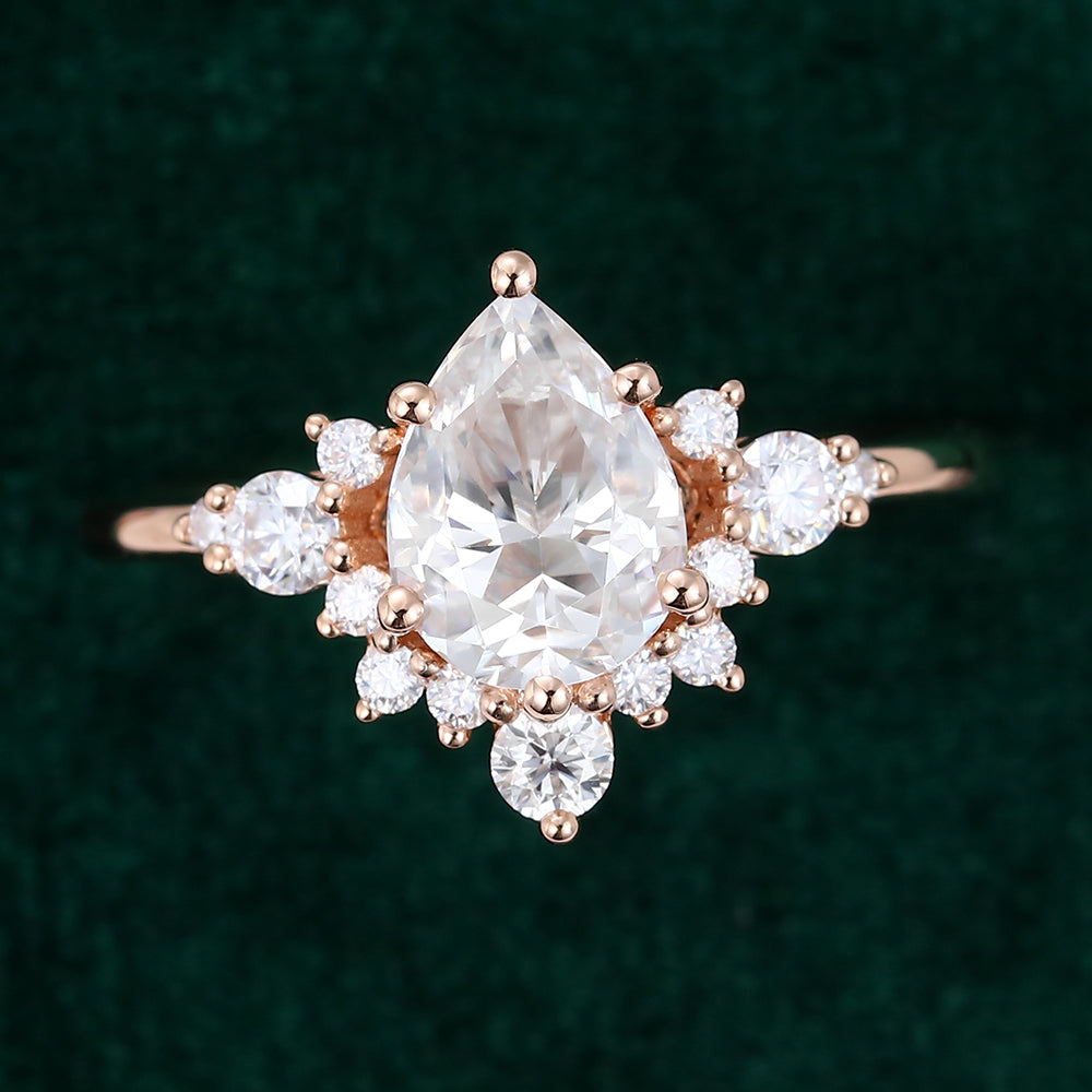 1.0 CT Pear Shaped Moissanite Cluster Engagement Ring - farrellouise