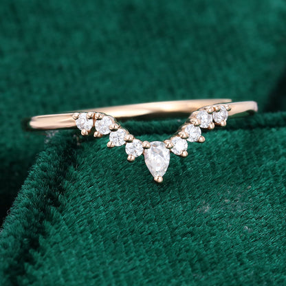 0.15 CT Round & Pear Moissanite Curved Wedding Band - farrellouise