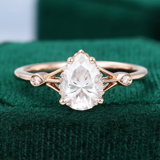 1.0 CT Pear Shaped Moissanite Vintage Engagement Ring - farrellouise