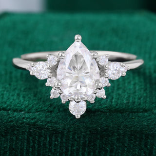 1.0 CT Pear Shaped Moissanite Cluster Engagement Ring - farrellouise