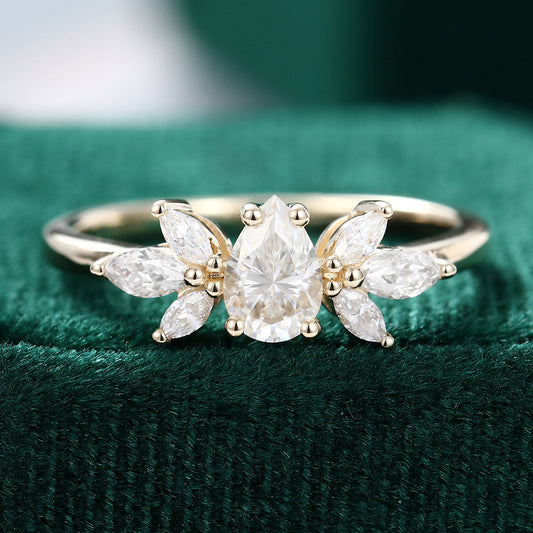 0.39 CT Pear Shaped Moissanite Cluster Engagement Ring - farrellouise