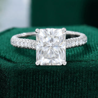 3.51 CT Radiant Shaped Moissanite Triple Pave Setting Engagement Ring - farrellouise