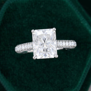 3.51 CT Radiant Shaped Moissanite Triple Pave Setting Engagement Ring - farrellouise