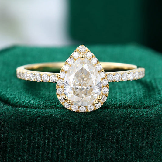 1.0 CT Pear Shaped Moissanite Halo Engagement Ring - farrellouise