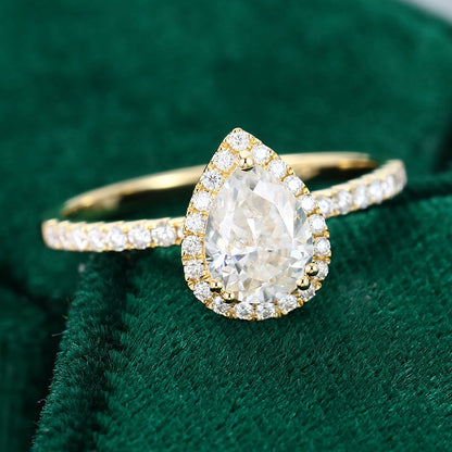 1.0 CT Pear Shaped Moissanite Halo Engagement Ring - farrellouise