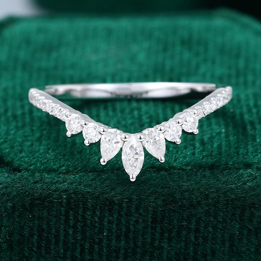 0.27 CT Round, Pear & Marquise Moissanite Curved Wedding Band - farrellouise