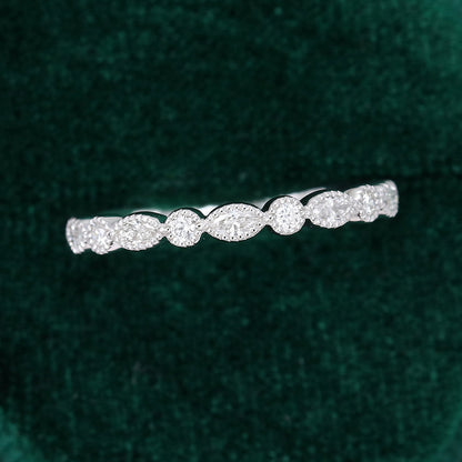 0.027 CT Marquise & Round Moissanite Milgrain Style Wedding Band - farrellouise