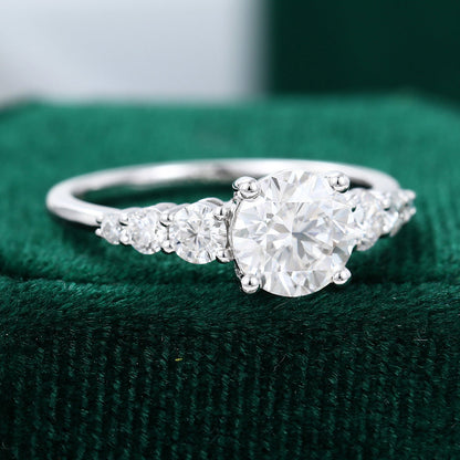 0.88 CT Round Shaped Moissanite Cluster Engagement Ring - farrellouise