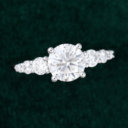 0.88 CT Round Shaped Moissanite Cluster Engagement Ring - farrellouise