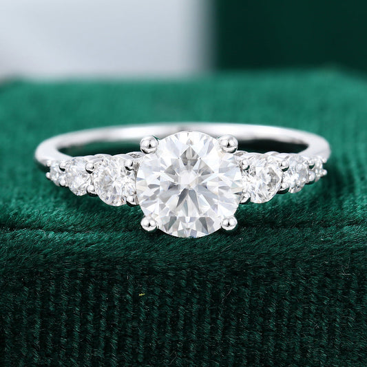 0.88 CT Round Shaped Moissanite Cluster Engagement Ring - farrellouise