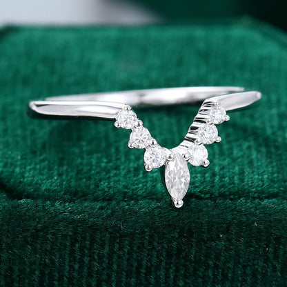0.20 CT Round & Marquise Moissanite V-Shaped Wedding Band - farrellouise
