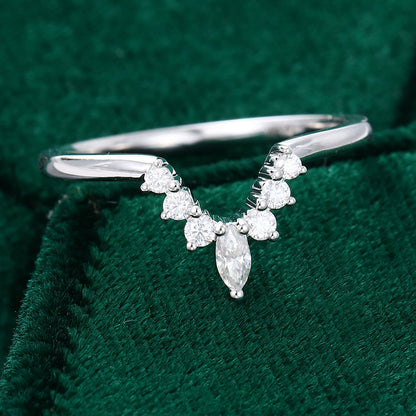 0.20 CT Round & Marquise Moissanite V-Shaped Wedding Band - farrellouise
