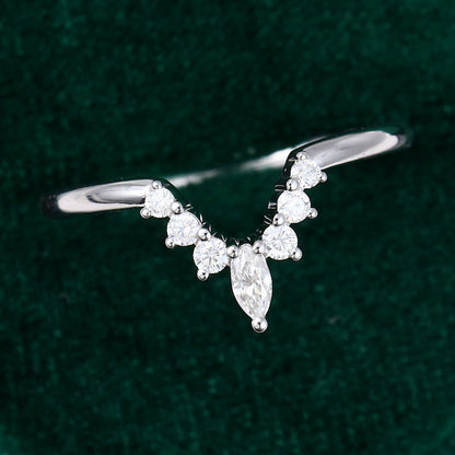 0.20 CT Round & Marquise Moissanite V-Shaped Wedding Band - farrellouise