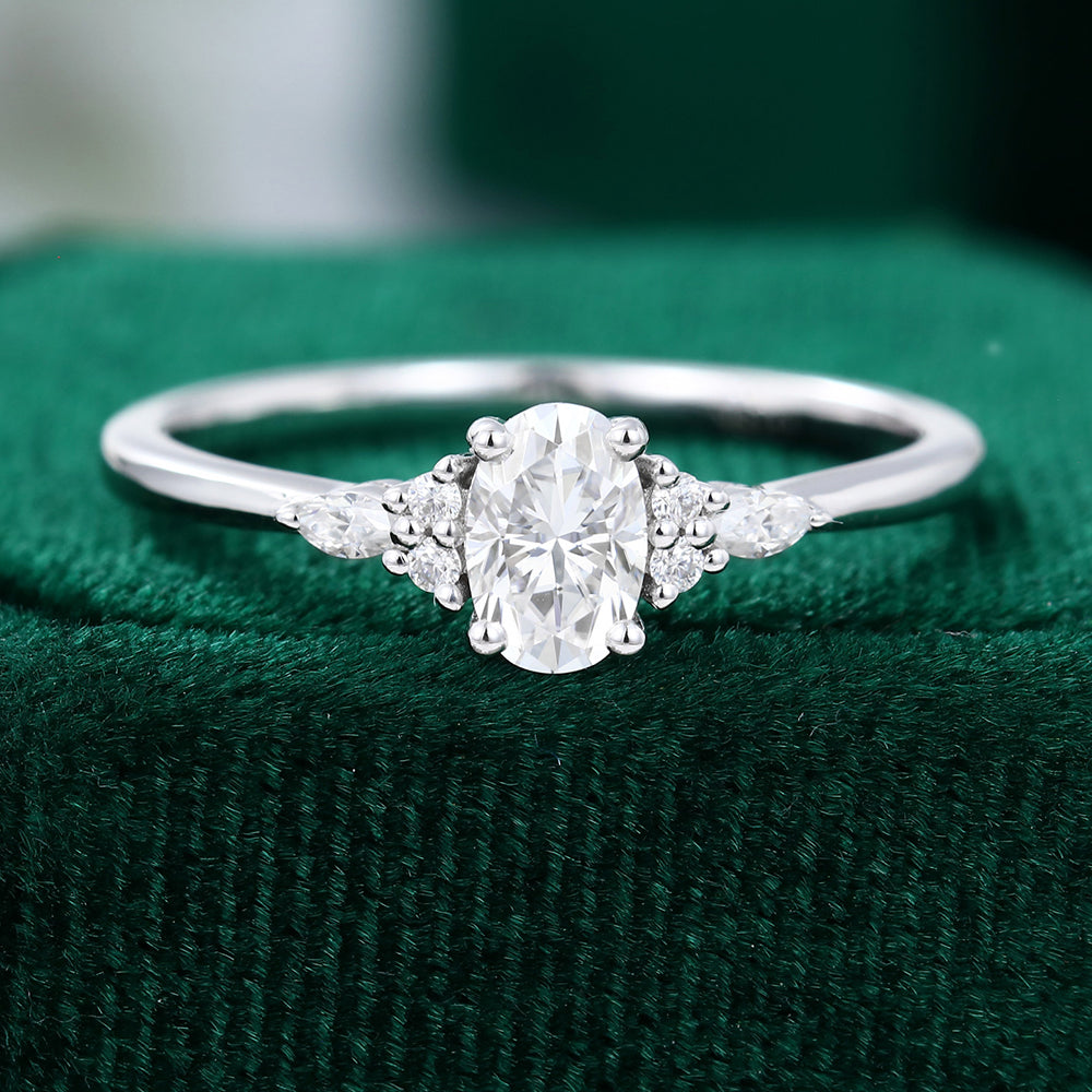 0.43 CT Oval Shaped Moissanite Cluster Engagement Ring - farrellouise