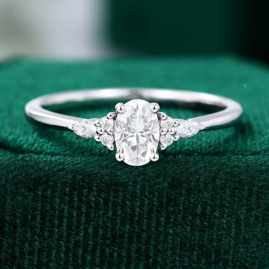 0.43 CT Oval Shaped Moissanite Cluster Engagement Ring - farrellouise