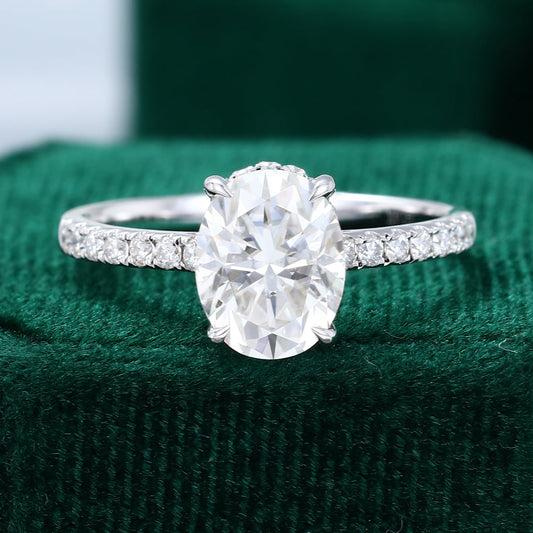 1.91 CT Oval Shaped Moissanite Hidden Halo Setting Engagement Ring - farrellouise