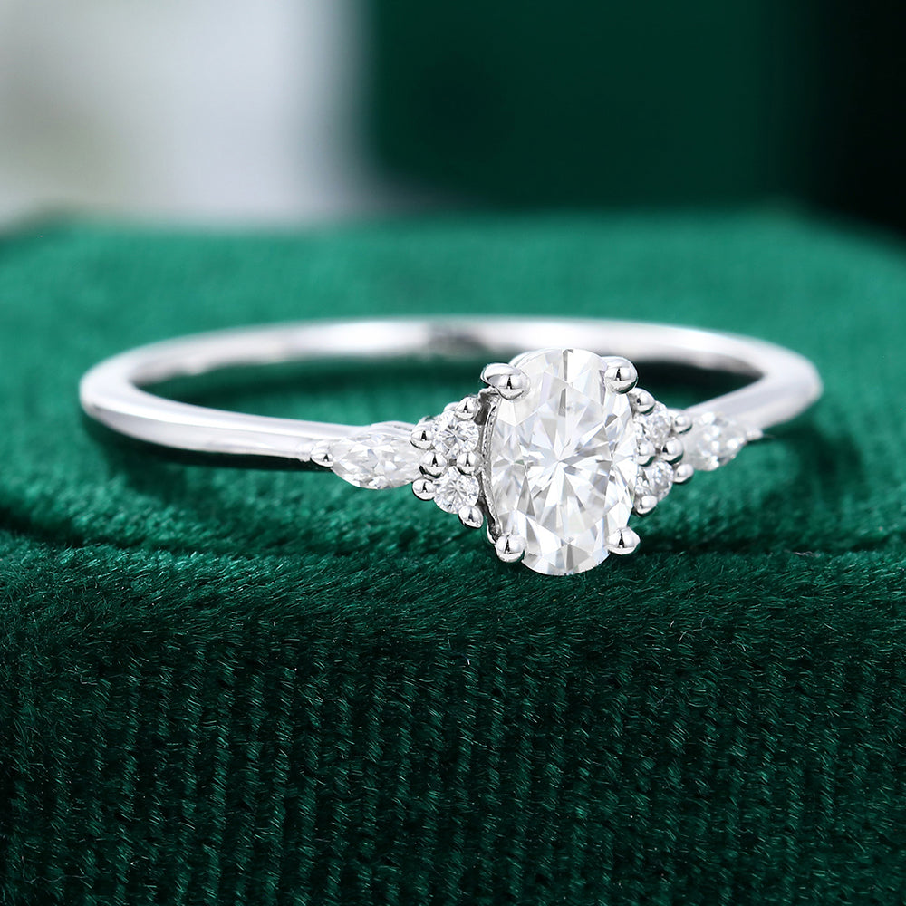 0.43 CT Oval Shaped Moissanite Cluster Engagement Ring - farrellouise