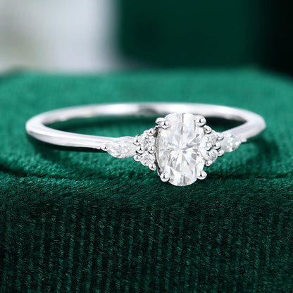 0.43 CT Oval Shaped Moissanite Cluster Engagement Ring - farrellouise