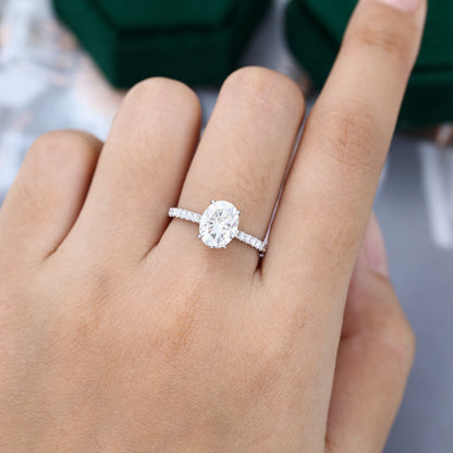 1.91 CT Oval Shaped Moissanite Hidden Halo Setting Engagement Ring - farrellouise