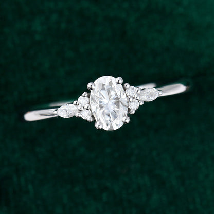 0.43 CT Oval Shaped Moissanite Cluster Engagement Ring - farrellouise