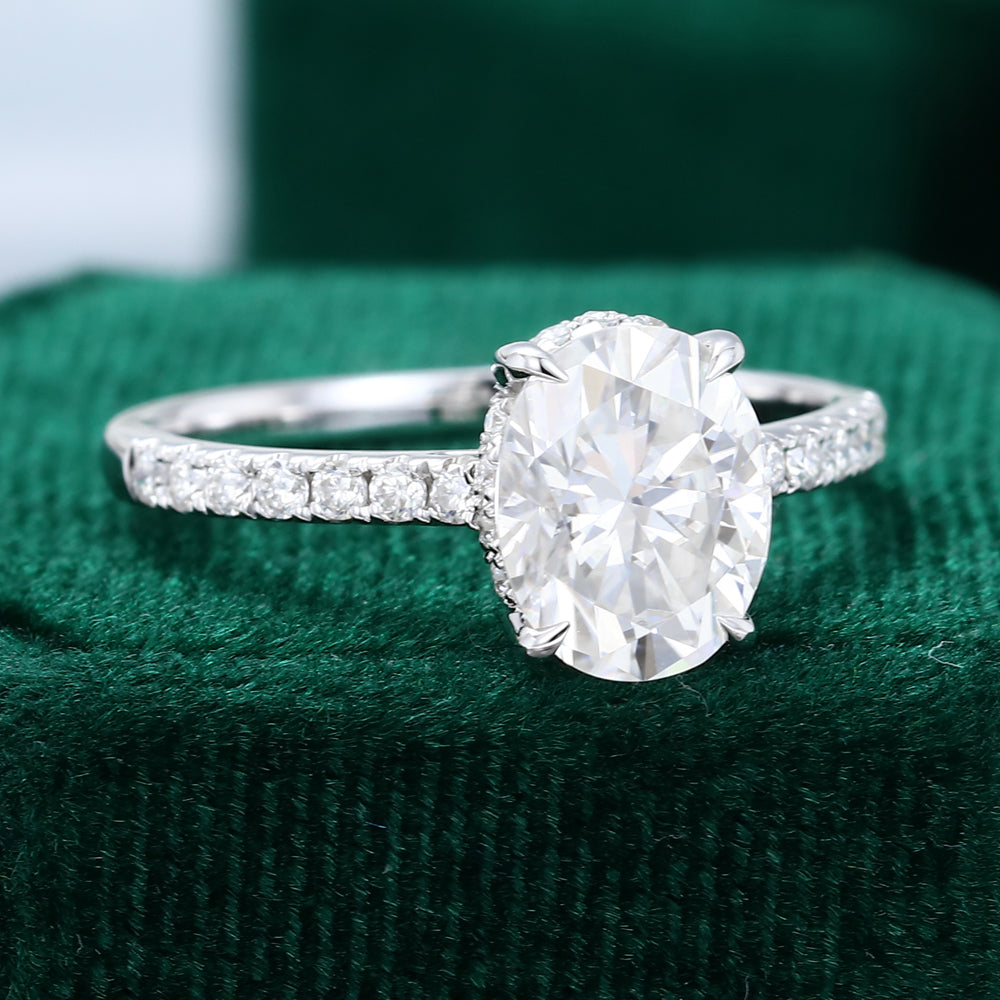 1.91 CT Oval Shaped Moissanite Hidden Halo Setting Engagement Ring - farrellouise