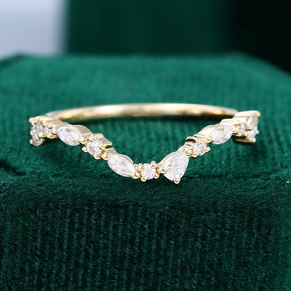 0.315 CT Marquise, Pear & Round Moissanite Curved Wedding Band - farrellouise