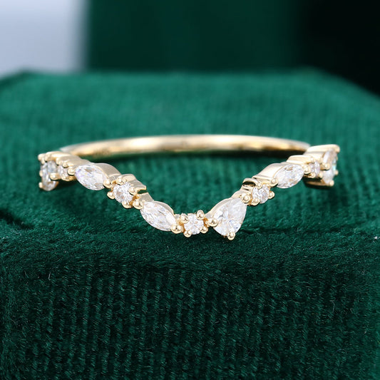 0.315 CT Marquise, Pear & Round Moissanite Curved Wedding Band - farrellouise