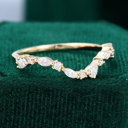 0.315 CT Marquise, Pear & Round Moissanite Curved Wedding Band - farrellouise